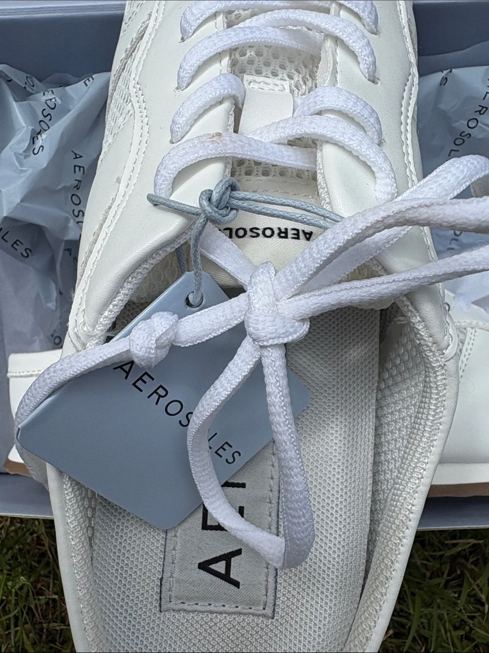AEROSOLES White Mesh & Leather Slip-On Lace Sneakers